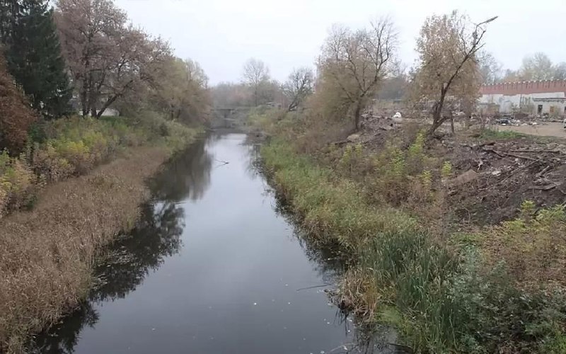 Старое русло Упы до реконструкции — заросший пустырь у стен кремля