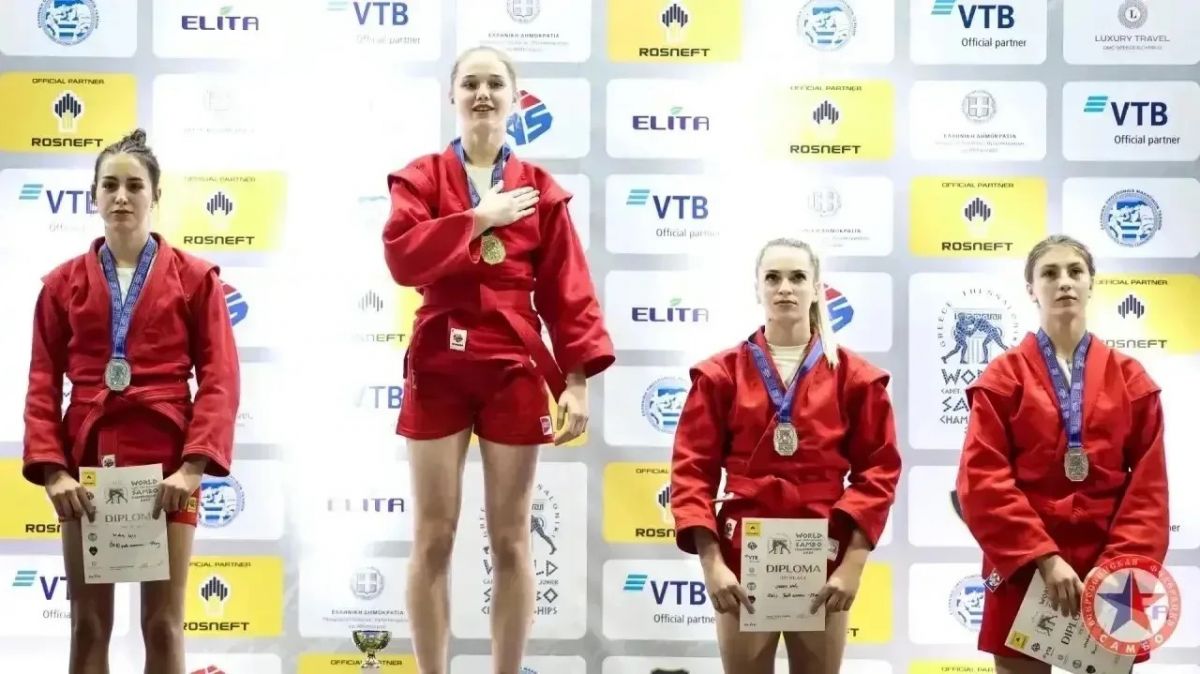 Пьедестал первенства мира по самбо в Салониках