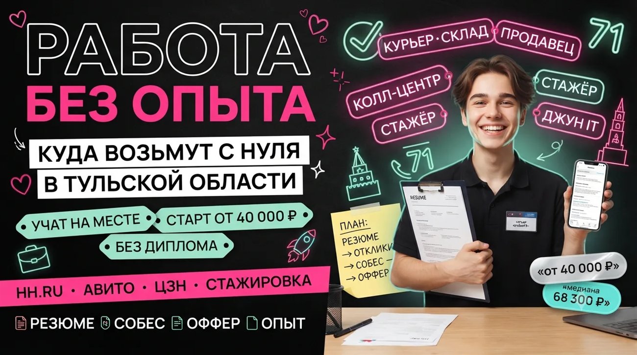 Работа без опыта — куда возьмут с нуля в Тульской области — коллаж
