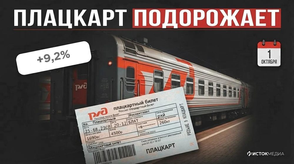 Плацкарт подорожает на 9,2 процента с 1 октября